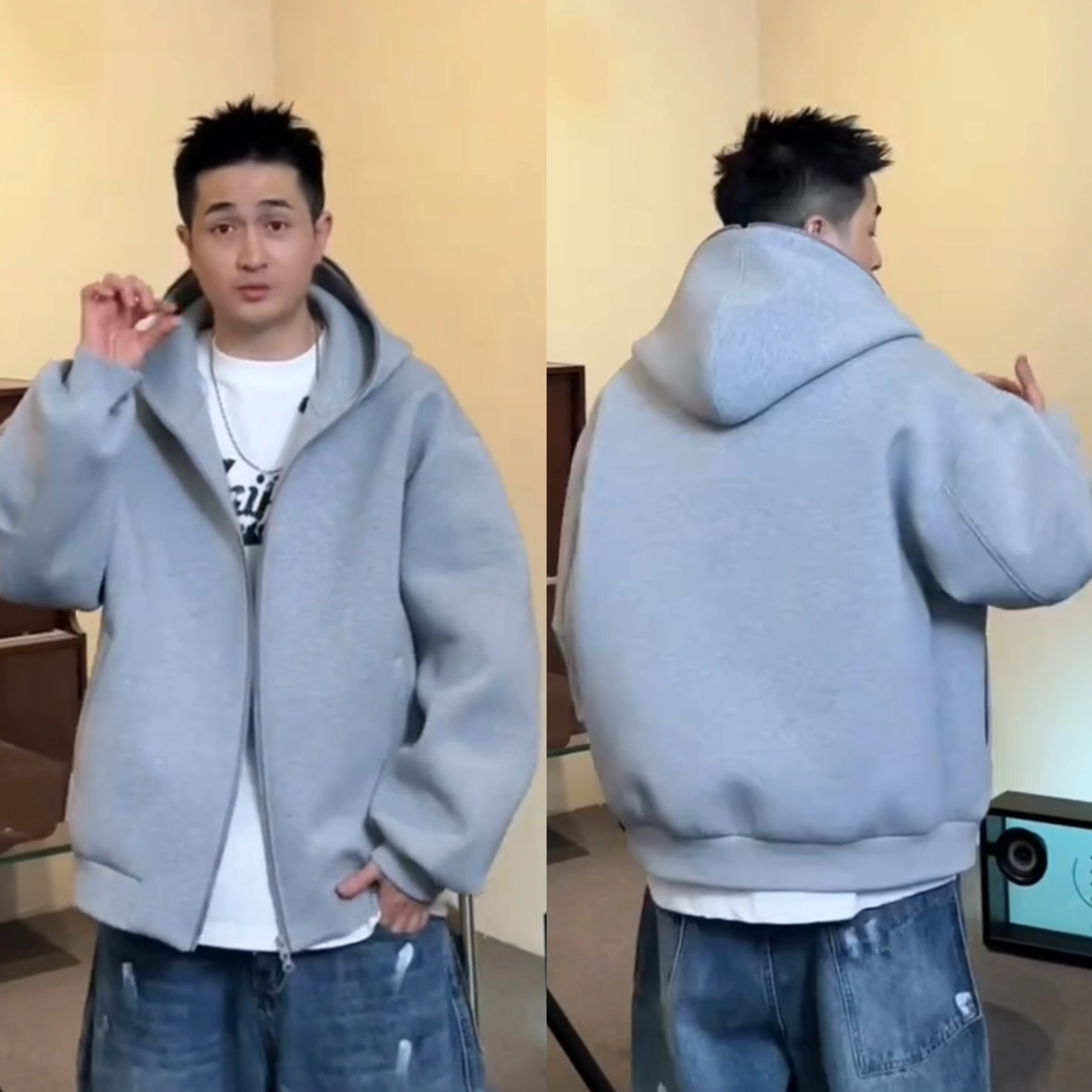 春秋用 メンズフード付きカーディガン：宽松型デザインと棉布素材による快適な日常着用
