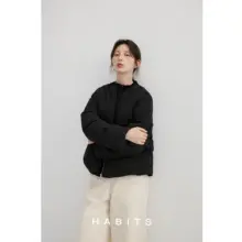 HABITS ダウンジャケット【黒・ノーカラー・隠しファスナー・ショート丈】