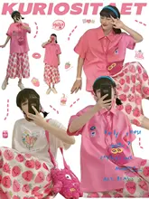 夏向けのかわいいピンクバルーンシフォンスカート【女性用・ビーチスタイル・印刷】（セットアップ対応）