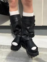 レトロなデザインの厚底サンダル【美ラド色・リメイク風・バイカーブーツ】