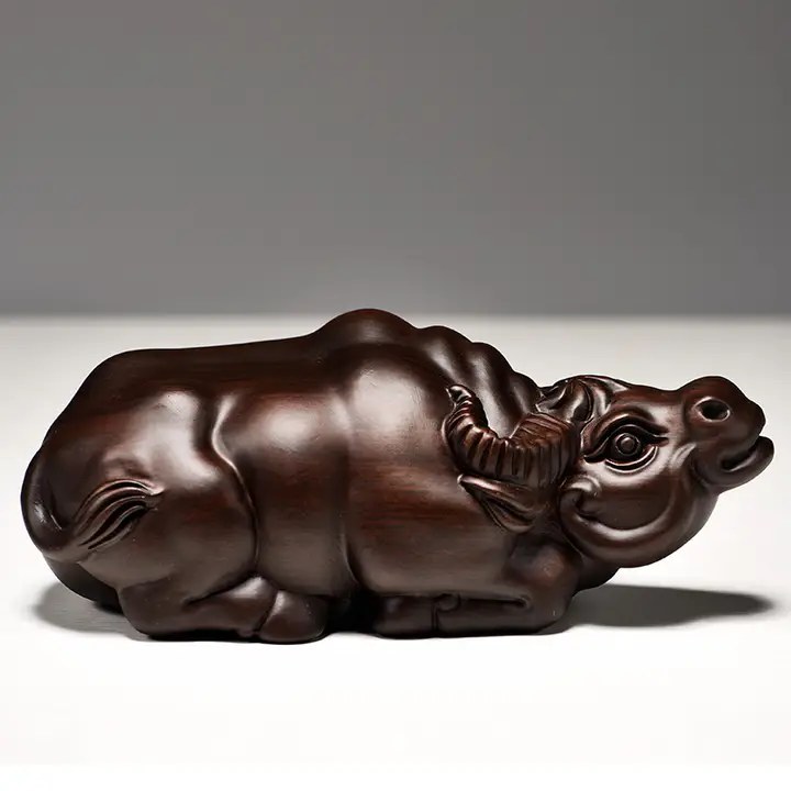 黒檀木製 水牛の置物【実木彫刻・インテリア装飾・贈り物に最適】