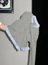 長袖Tシャツとリボン刺繍カーディガンの重ね着風ジャケット【スリムフィット・女性用】（セットアップ対応）