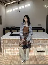 高腰レース透かしAラインスカート【春秋用・中長丈・女性向け】