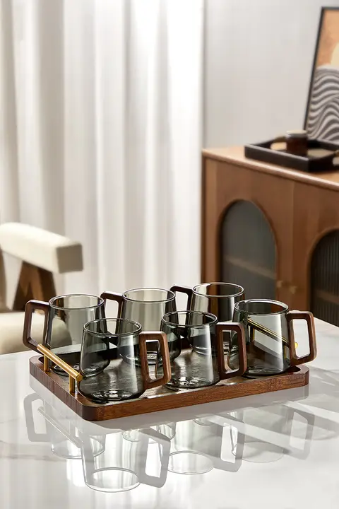 耐熱ガラス製 ティーカップセット【大容量・持ち手付き・家庭用・オフィス用】