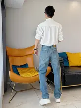 アメリカンスタイルのストレートワイドデニムパンツ【春秋用・メンズ・トレンドデザイン】