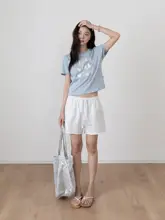 ショートパンツ レディース コットンニット 無地 ウエストゴム ルーズ 着痩せ カジュアル デイリー 夏 「VNOOK」