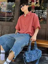 ボストンバッグ ピロー型 デニム 手提げ 斜め掛け ユニセックス 通勤 着回し ストリート インスタ映え 韓流「YUEN」