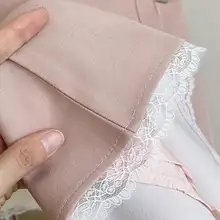 レースフリルピンクのハイウエストスカート【夏用・透け防止・女性用】