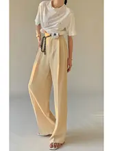 PAPERLLL レディース 夏用ワイドレッグパンツ【薄手・ハイウエスト・ストレート・スリム効果・ロング丈】