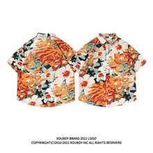 油絵風花柄グラフィックTシャツ【メンズ・ストリートスタイル・ゆったりシルエット】