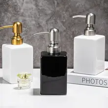 陶器製 手洗い液ボトル【ステンレスプッシュヘッド・シルバー＆ゴールド・ホテル用・詰め替えボトル】