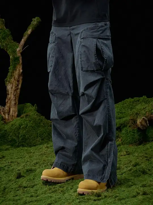 TANOXI P312 高密度コットン&スパンデックス 雪花ウォッシュ加工 大 pocketカジュアルパンツ