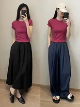 ラズベリー色の女性用コットンサークルスカート【フレア・中丈・夏用】