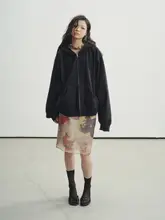 レトロプリントのサテンH型ローウエストスカート【軽やかで透け感のあるシルク】