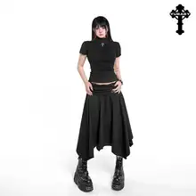 中低腰の不規則ヘムカジュアルロングスカート【シックスタイル・スリム効果あり】