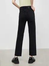 黒のコットン高腰ストレートジーンズ【春秋用・裾カット・洗濯可能】