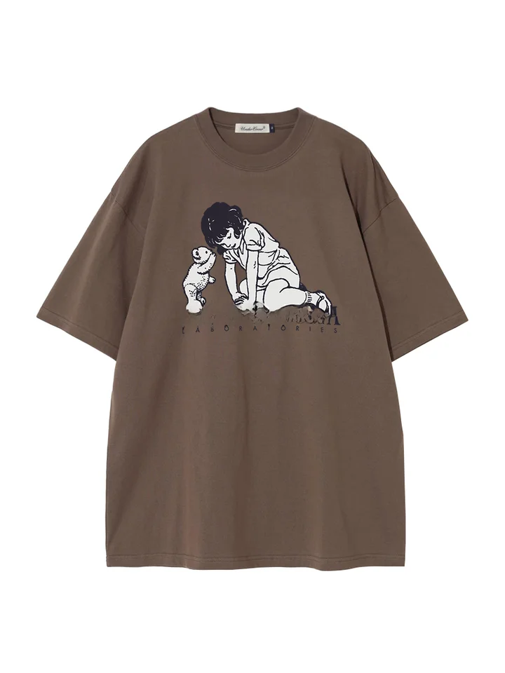 24 S/S UNDERCOVER ユニセックスオーバーサイズラウンドネックTシャツ【ヴィンテージ風・ウォッシュ加工・プリント】