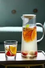 耐熱ガラス製冷水ポット【大容量・家庭用・クリエイティブデザイン・水筒付き】（セットアップ対応）