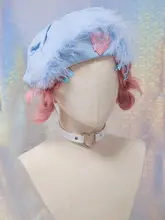 手作り 愛心モコモコ ベレー帽【浅い青色・雲デザイン・秋冬用・保温】
