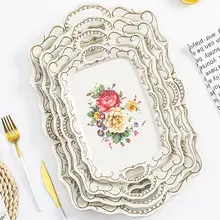 創意デザインの長方形メラミントレイ【ダブルハンドル・浮彫り・家庭用・ティーカップ・フルーツ用】