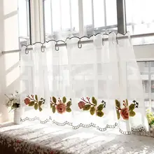 リネン混半カーテン【刺繍デザイン・カフェスタイル・穴あけ不要】