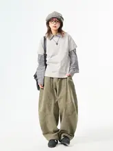 ヴィンテージ風水洗い加工ワイドレッグパンツ【デザイン性・フィット・工装スタイル】（セットアップ対応）