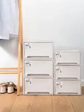 免設置 押し引き式シューズボックス【防塵・厚手・プラスチック製・多層収納・自由に組み合わせ可能】（セットアップ対応）