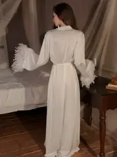 長袖バスローブ【アイスシルク・フェザー付き・高級感・新婦・ブライズメイド用】