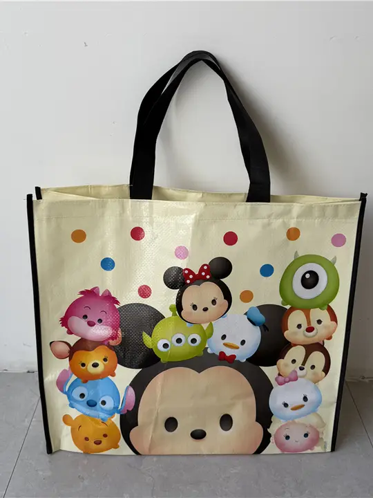 かわいいカートゥーンデザインの大容量防水編みバッグ【エコバッグ・ショッピング用・肩掛けタイプ】