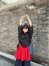 赤いTシャツ風ワンピース【ハイエラスティック・重ね着可能】