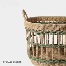 手提げ草編み収納バスケット【DIY風・田園スタイル・雑貨収納用】