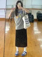 ドット柄 Aラインマキシスカート【夏用・極上の柔らかさ・体型カバー】