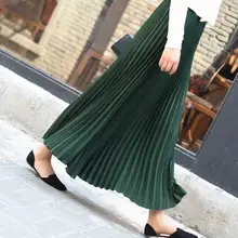 フレンチスタイル シンプルなロングプリーツスカート【大きいサイズ・ハイウエスト・ウエストゴム】