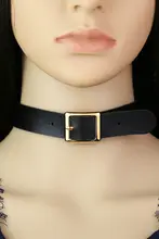 ゴールドバックル付きロックカラー チョーカー ネックレス【PUレザー・原宿パンク・個性的】