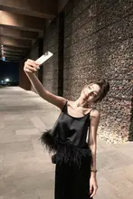 オーストリッチファーのダブルレイヤーキャミソールとワイドパンツ【春用・極上の柔らかさ】（セットアップ対応）