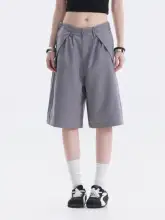 ワイドショートパンツ レディース テーラード ギャザー デコンストラクション ルーズ 韓流 カジュアル