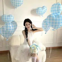 ハートチェックデザインのアルミ風船【パーティー装飾・写真撮影用・誕生日・女神節】