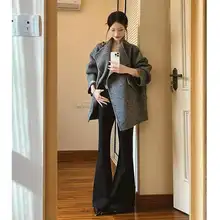 高身長向け ブラックハイウエスト フレアデニムパンツ【秋冬用・ストレッチ・ゆったりシルエット】
