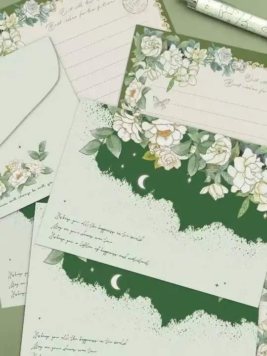 栀子花のデザイン 封筒と便箋【手書きのラブレター用・男女兼用】（セットアップ対応）