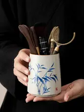 手描き竹製茶道六君子セット【家庭用・黒檀茶さじ・茶クリッパー・茶針付き】