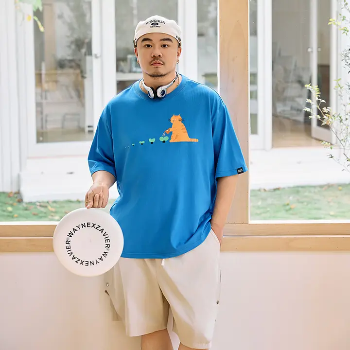 Tシャツ メンズ 丸首 カートゥーン柄 ゆったり 大きいサイズ 型崩れしにくい 夏 「GEEEKPANDA」