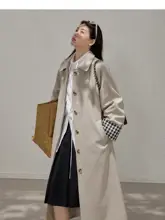 カジュアルなチェック柄のロングトレンチコート【ゆったりしたフィット・大きいサイズ】