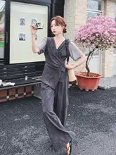 グレーのぼかしデザインのリボン付きファッション【夏用・高級感・カジュアルスタイル】（セットアップ対応）