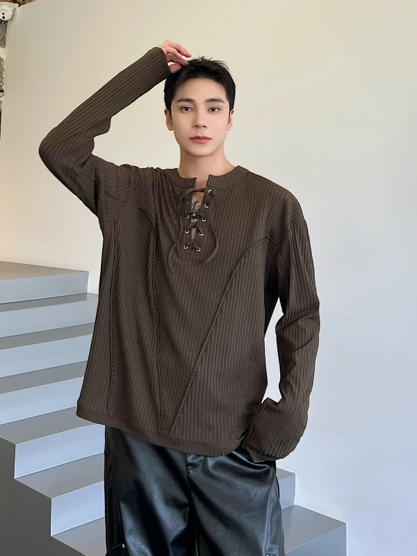 個性的パッチワークデザイン メンズ長袖カジュアルTシャツのファッションシステム診断で見られるポイント