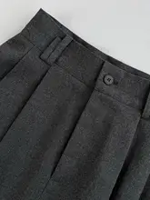 オリジナルデザイン フランス風 秋冬用ダークグレーの中長丈ドレープスカート