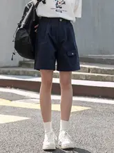 角舍 コットン製 ハイウエスト ショートパンツ【通勤・学生用・5分丈・シンプルデザイン】
