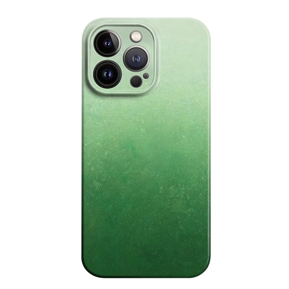 グラデーショングリーンのiPhone用ケース：全包カバー対応と5G信号の安定性を実現