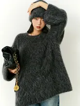 極上の柔らかさのスーパーモヘアのロングセーター【ラウンドネック・豊かな毛並み】