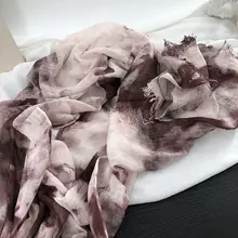 レトロな水墨画の薄手ストール【春夏秋用・コットンリネン・通気性・ネックガード】
