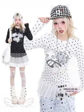 Y2K風ドット柄長袖Tシャツ【春用・女性向け・フィット】